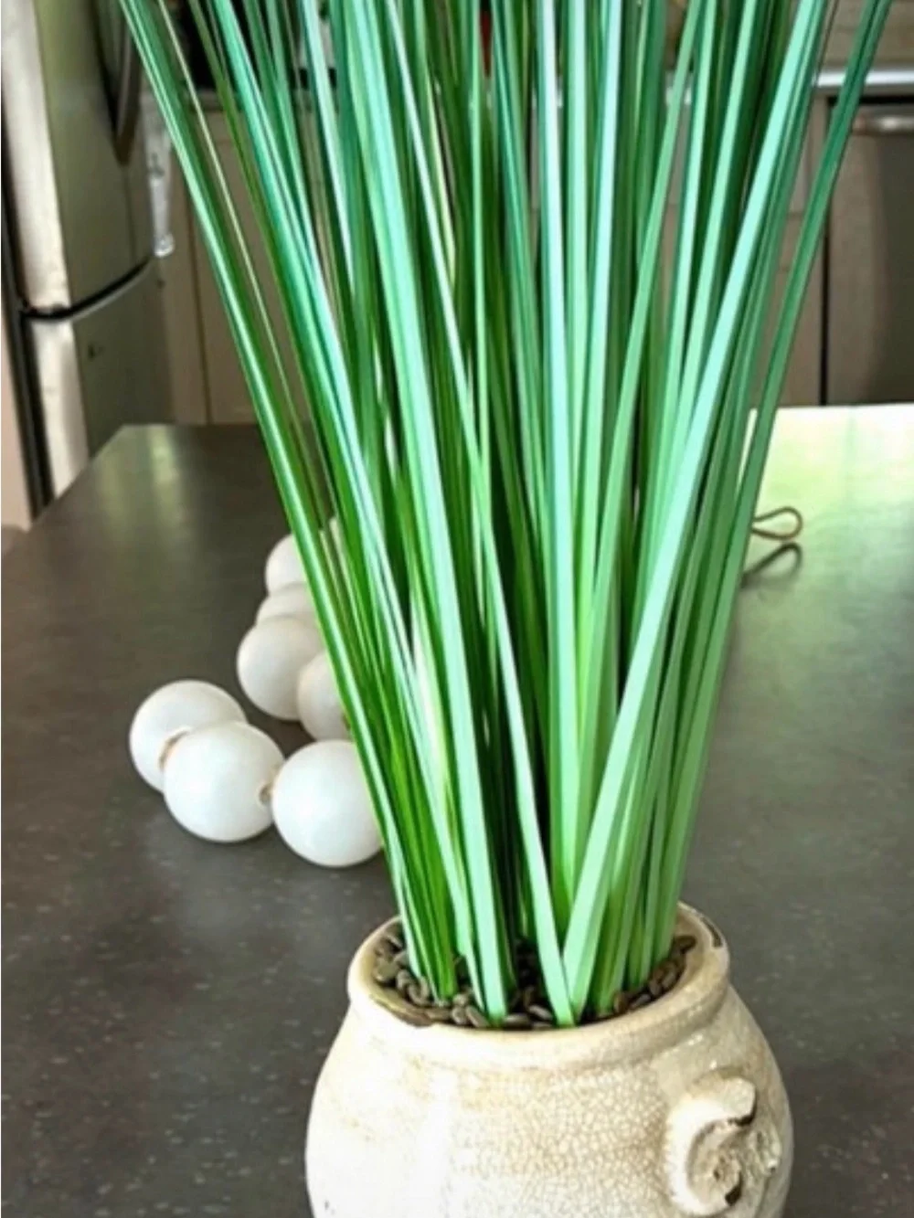Restoration Hardware Green Faux Grass in Cream Ceramic Pot